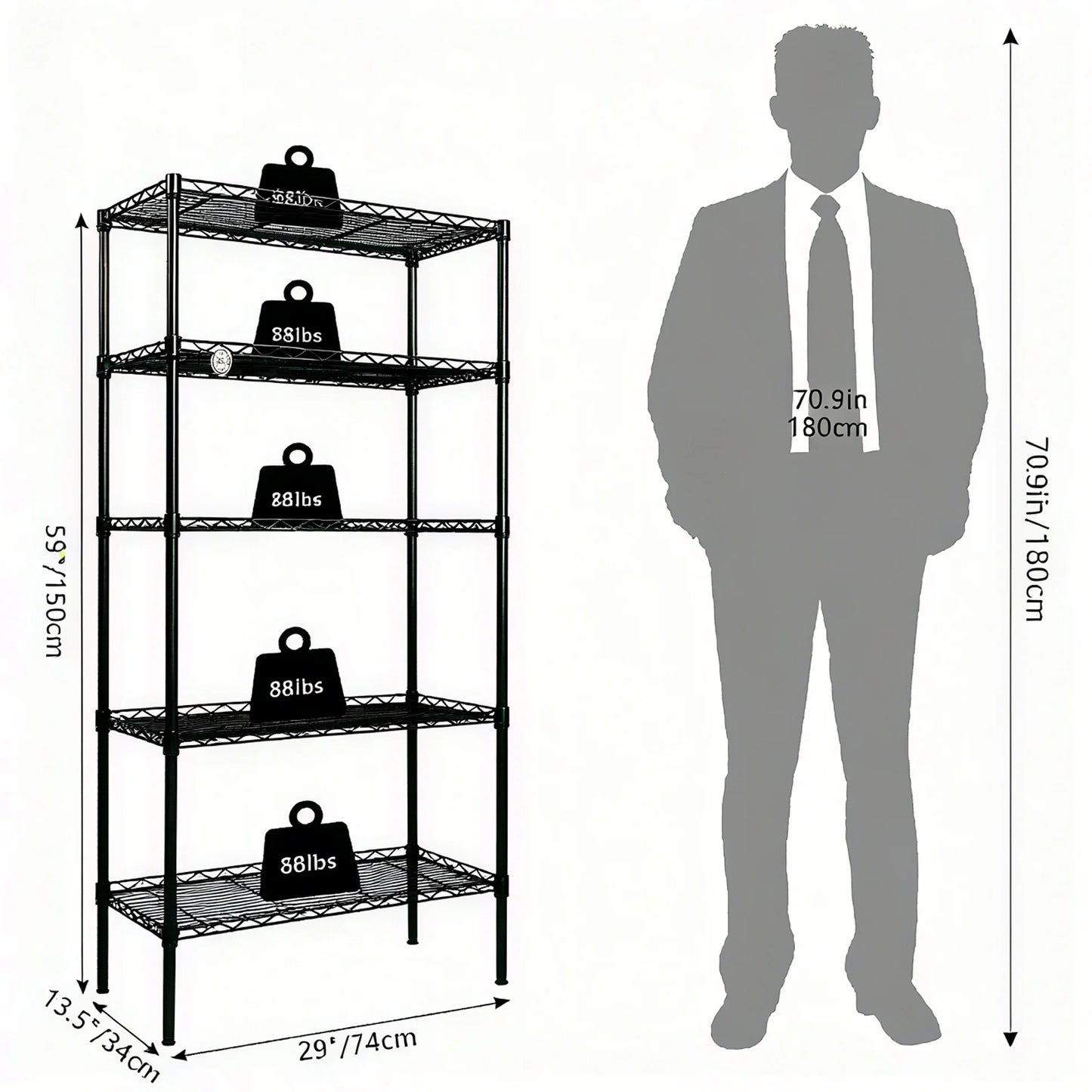 5-Tier Wire Shelving Unit, Steel Storage Rack for Garage Office Kitchen Black, 30" W X 14" D X 60" H