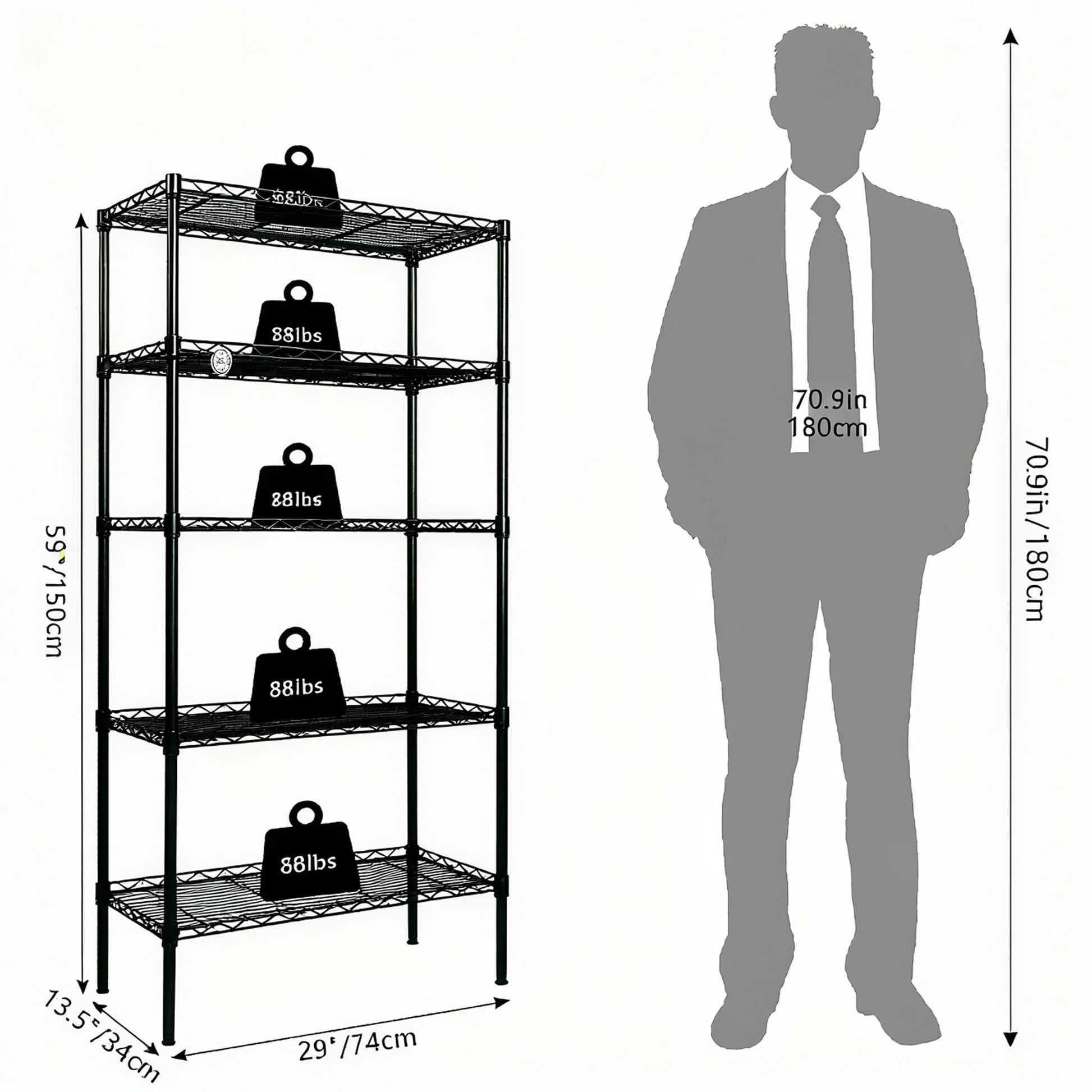 5-Tier Wire Shelving Unit, Steel Storage Rack for Garage Office Kitchen Black, 30" W X 14" D X 60" H