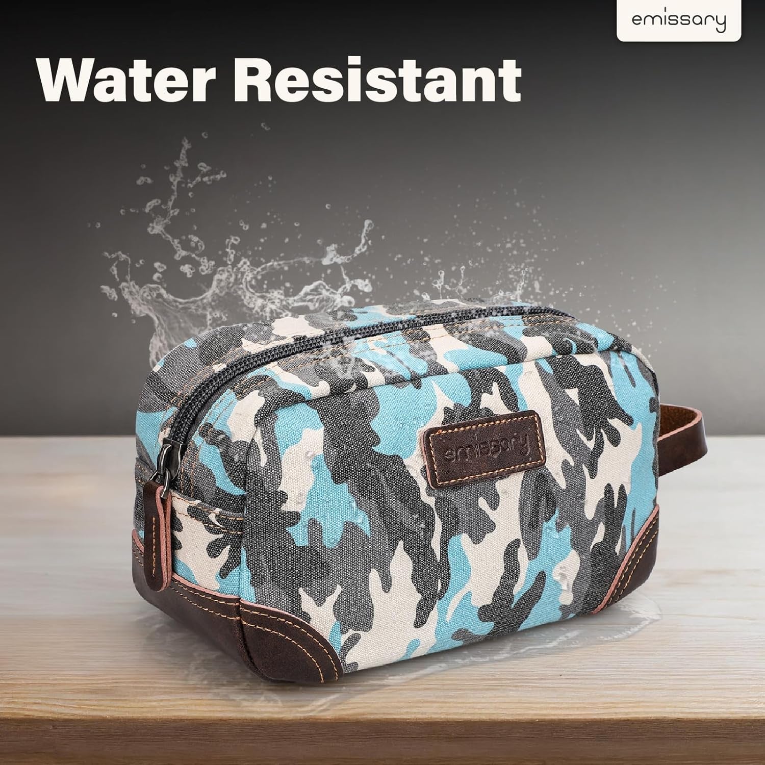 Men'S Toiletry Bag, Leather and Canvas Travel Toiletry Bag, Dopp Kit for Men,Bathroom Bag Men'S Shaving Kit, Travel Kit Small Bags for Men, Shaving Bag for Travel (Camo-Blue)