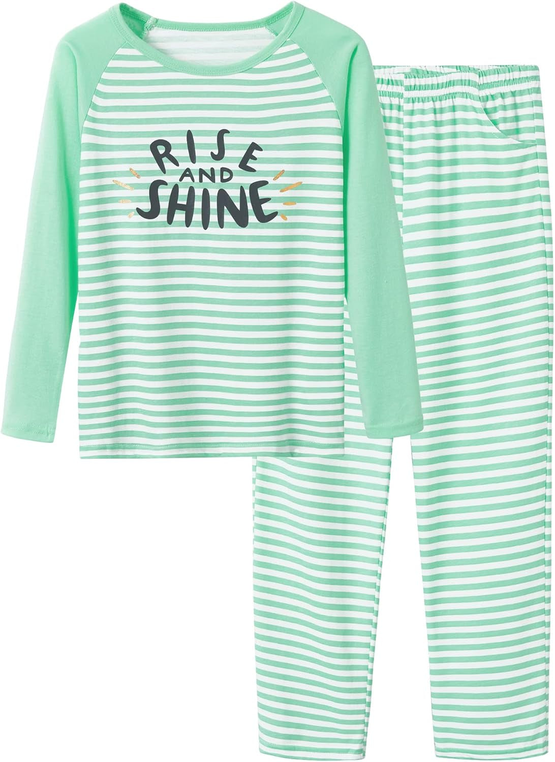 Pajamas for Girls - Pink Wave Striped Long Sleeve PJ Set Ultra Soft Jammies Size 6-18