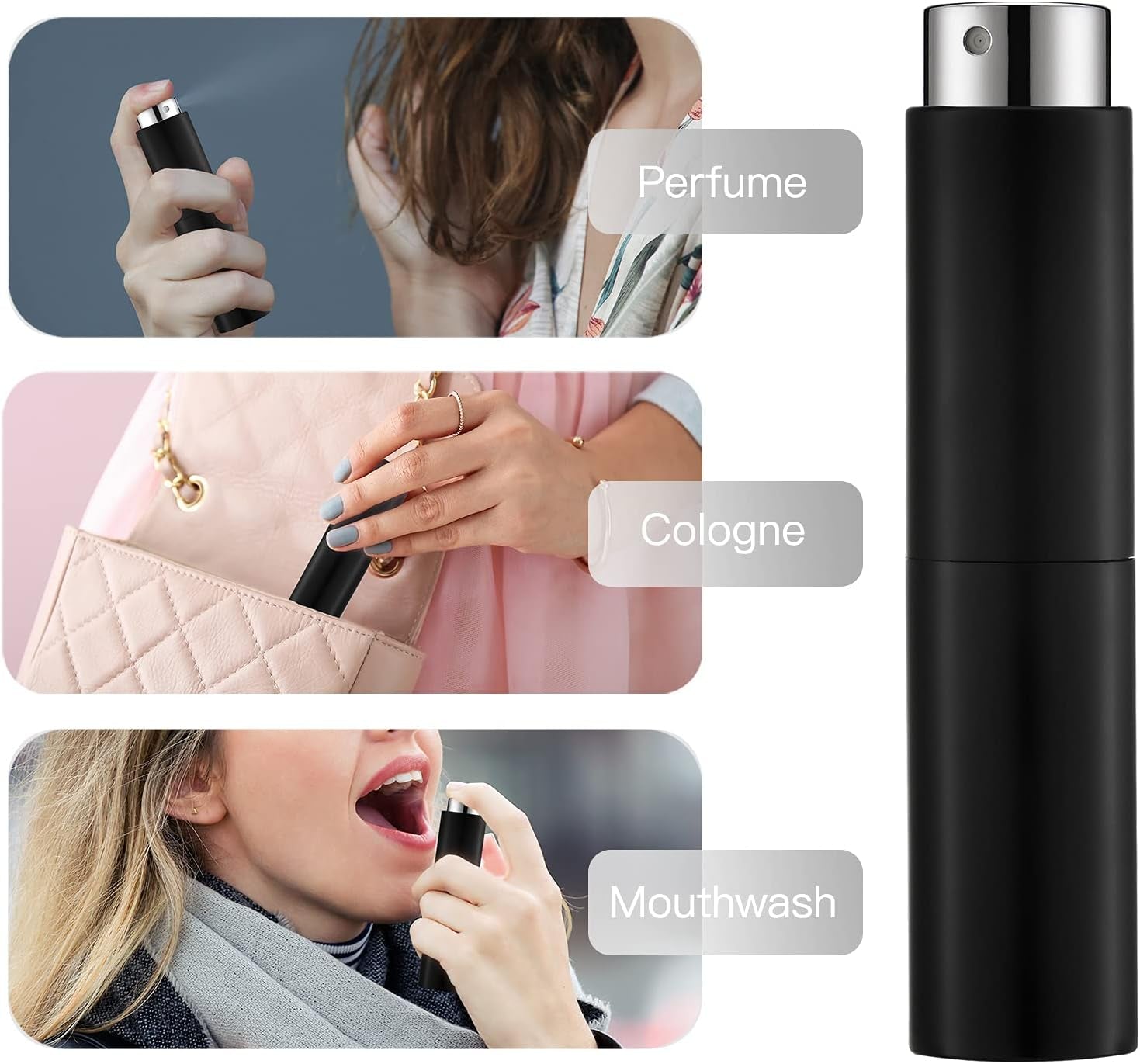 8ML Perfume Atomizer (2PCS), Cologne Sprayer, Mini Empty Travel Spray Bottle for Men and Women (Black)