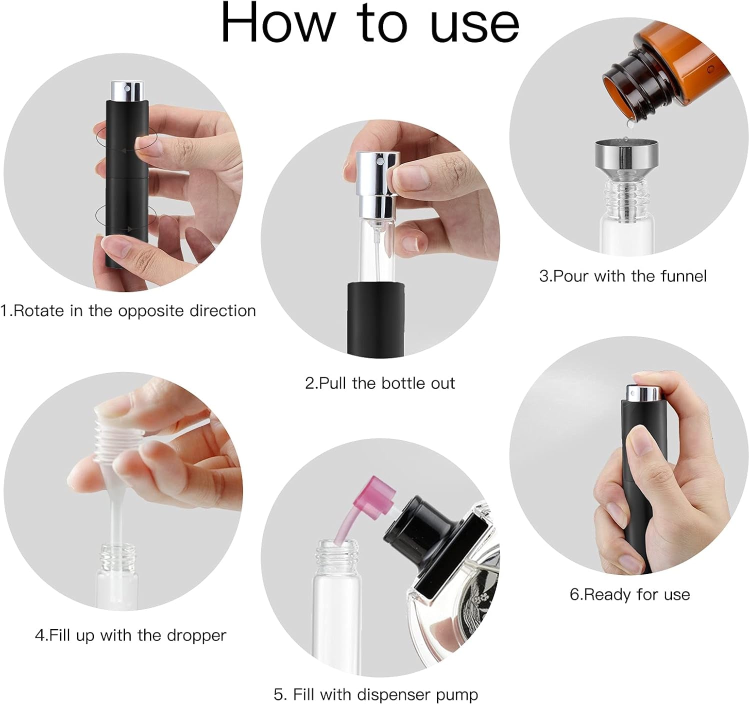 8ML Perfume Atomizer (2PCS), Cologne Sprayer, Mini Empty Travel Spray Bottle for Men and Women (Black)