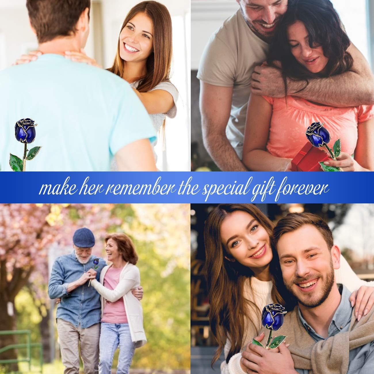 24K Budding Dark Blue Rose Christmas Gifts for Her, Dipped Gold Rose Love Real Golden Plated Preserved Eternal Flower for Wife, Mom, Grandma, Birthday, Anniversary (Dark