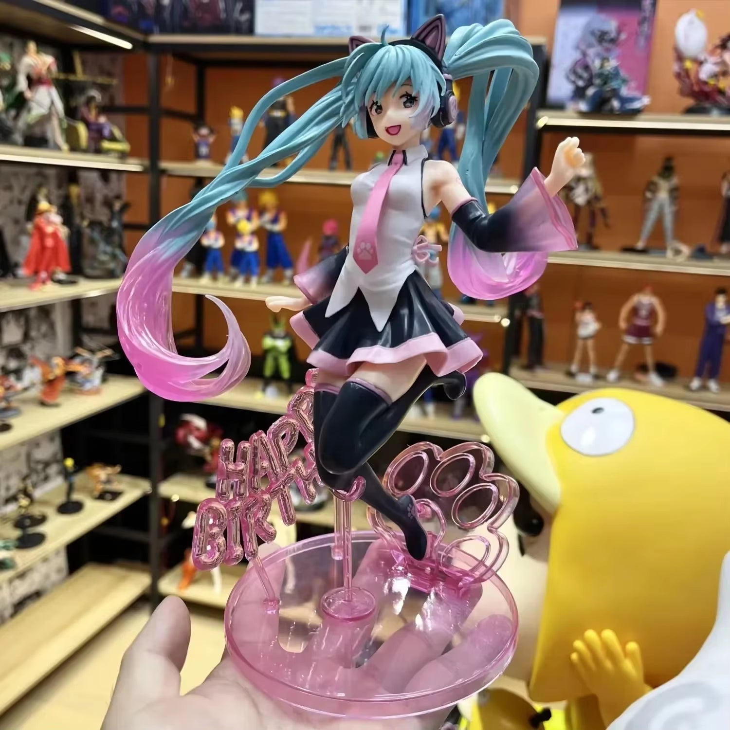 NEW 23Cm Kawaii Vocaloid Hatsune Miku Artist Happy Birthday Cat Ears Headdress PVC Anime Figure Action Figures Model Toys