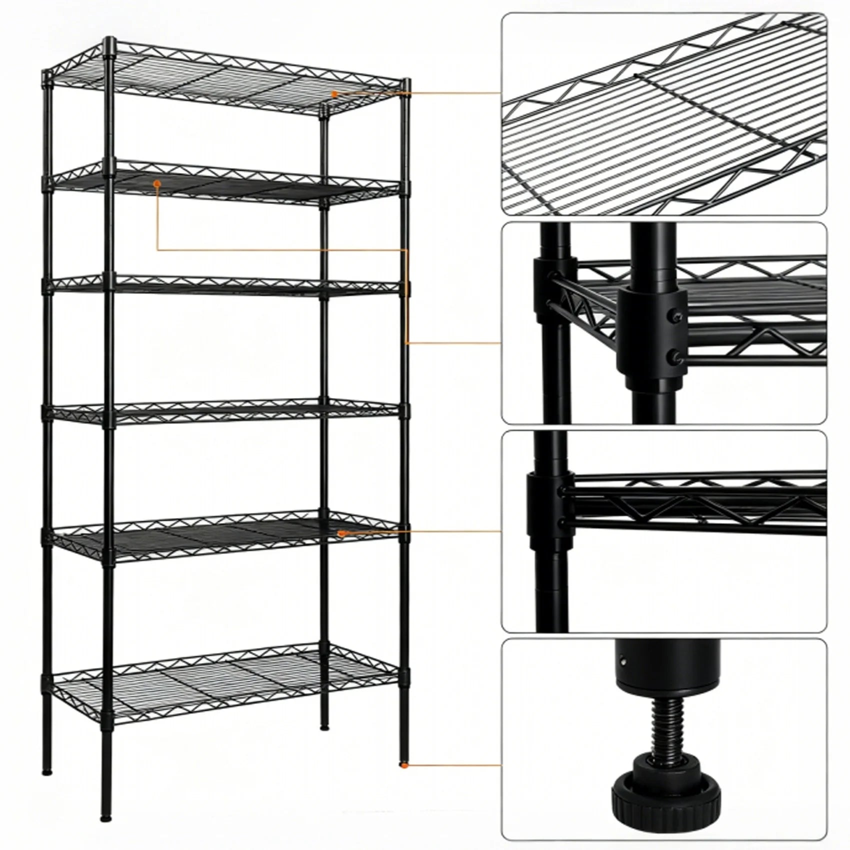 5-Tier Wire Shelving Unit, Steel Storage Rack for Garage Office Kitchen Black, 30" W X 14" D X 60" H