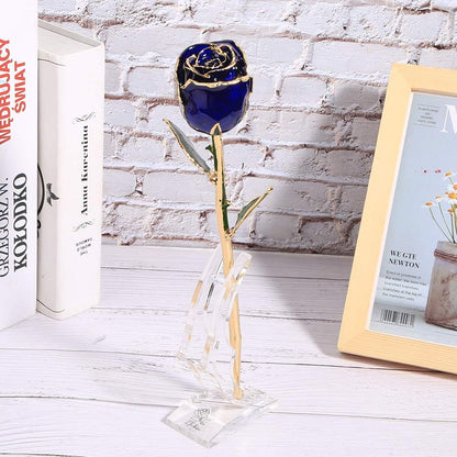24K Budding Dark Blue Rose Christmas Gifts for Her, Dipped Gold Rose Love Real Golden Plated Preserved Eternal Flower for Wife, Mom, Grandma, Birthday, Anniversary (Dark