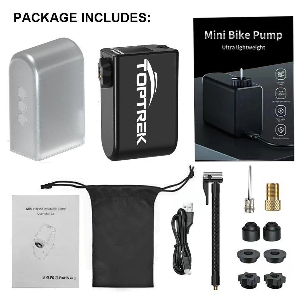 100Psi Mini Electric Air Pump Portable 1260Mah Bicycle Pump Inflator Presta Schrader Valve Road MTB Bike Motorcycle Pump - soblessed95.store