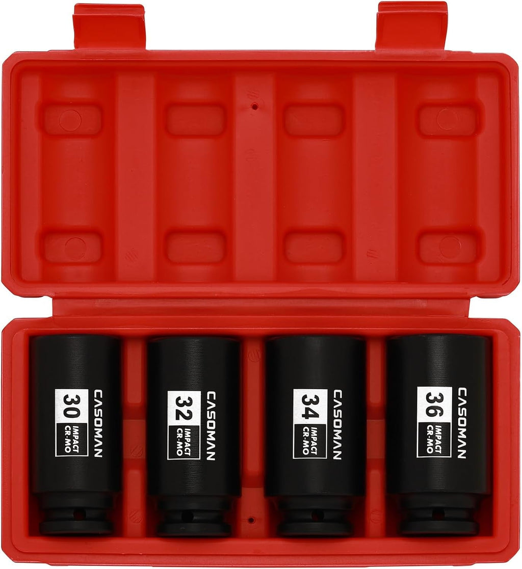 1/2 - Inch Drive Deep Spindle Axle Nut Impact Socket Set,12 Point Metric, CR - MO, 30,32,34,36Mm, 4 - Piece 1/2" Heavy Duty Impact Socket Set - soblessed95.store