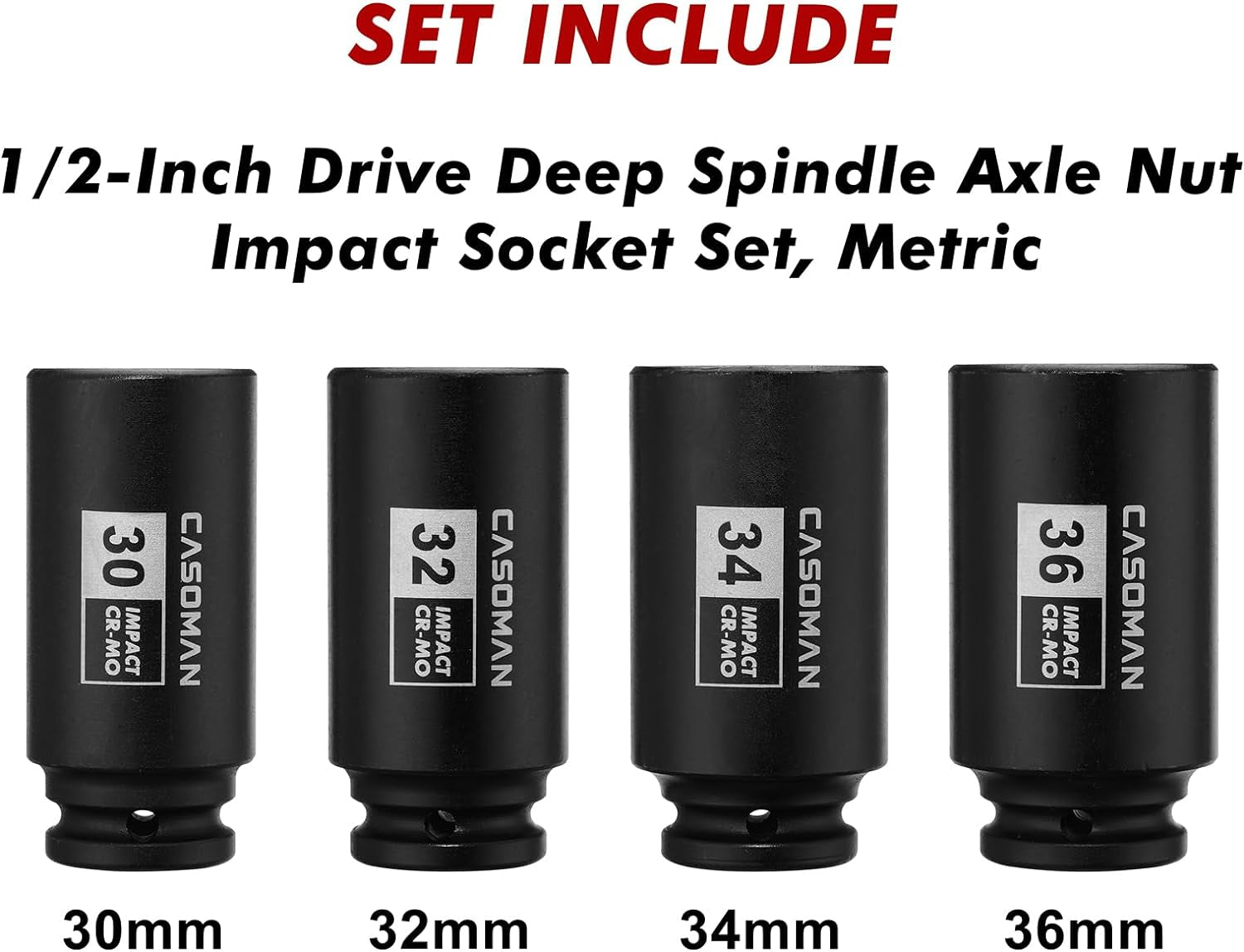 1/2 - Inch Drive Deep Spindle Axle Nut Impact Socket Set,12 Point Metric, CR - MO, 30,32,34,36Mm, 4 - Piece 1/2" Heavy Duty Impact Socket Set - soblessed95.store