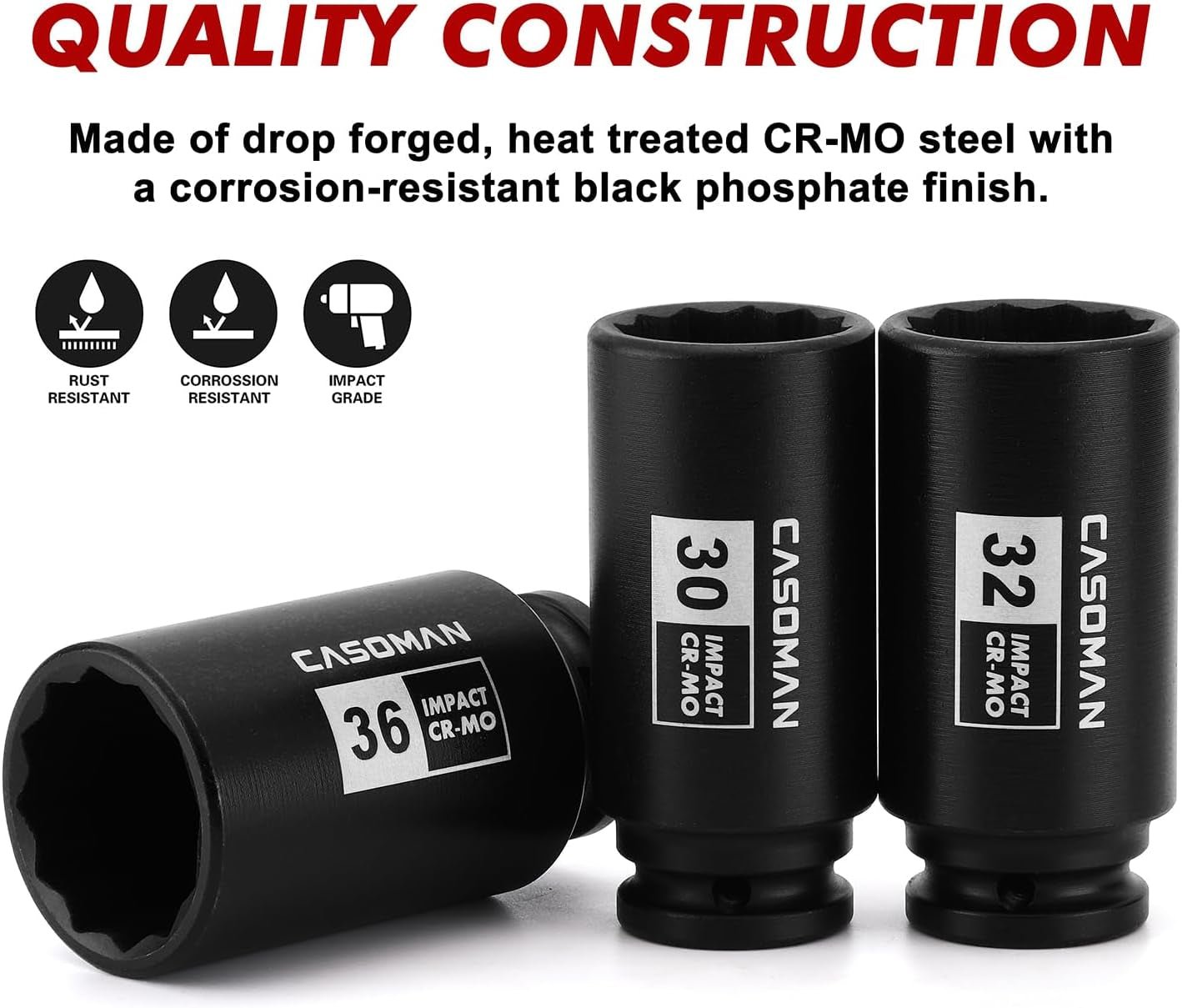 1/2 - Inch Drive Deep Spindle Axle Nut Impact Socket Set,12 Point Metric, CR - MO, 30,32,34,36Mm, 4 - Piece 1/2" Heavy Duty Impact Socket Set - soblessed95.store