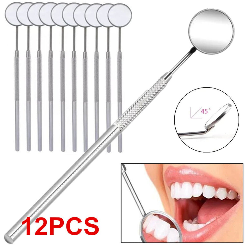 12 PCS Dental Mouth Mirror 5 W/Handle Stainless German Grade Dental Instruments - soblessed95.store