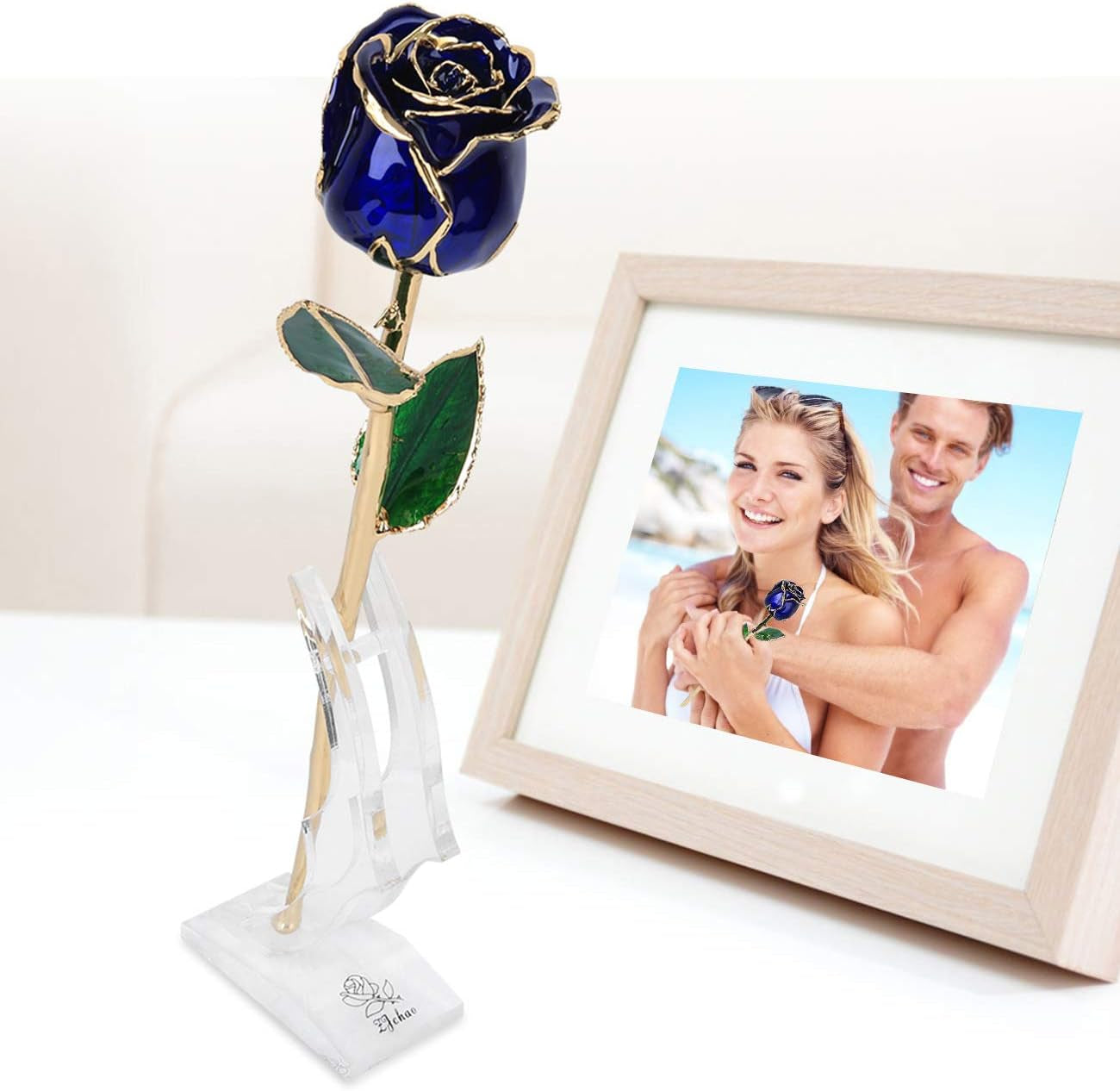 24K Budding Dark Blue Rose Christmas Gifts for Her, Dipped Gold Rose Love Real Golden Plated Preserved Eternal Flower for Wife, Mom, Grandma, Birthday, Anniversary (Dark