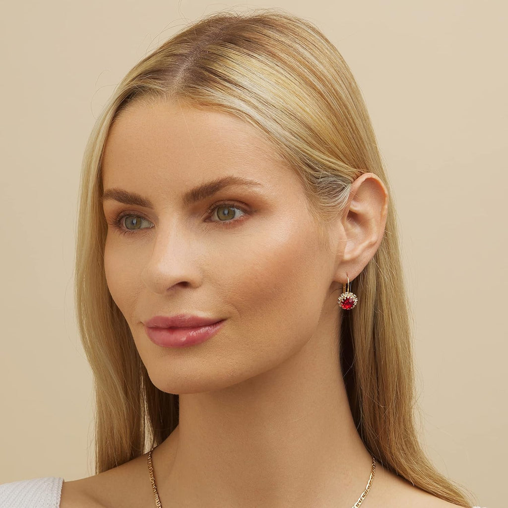 18K Gold Plated Crystal Flower Earrings for Women (Red) - soblessed95.store