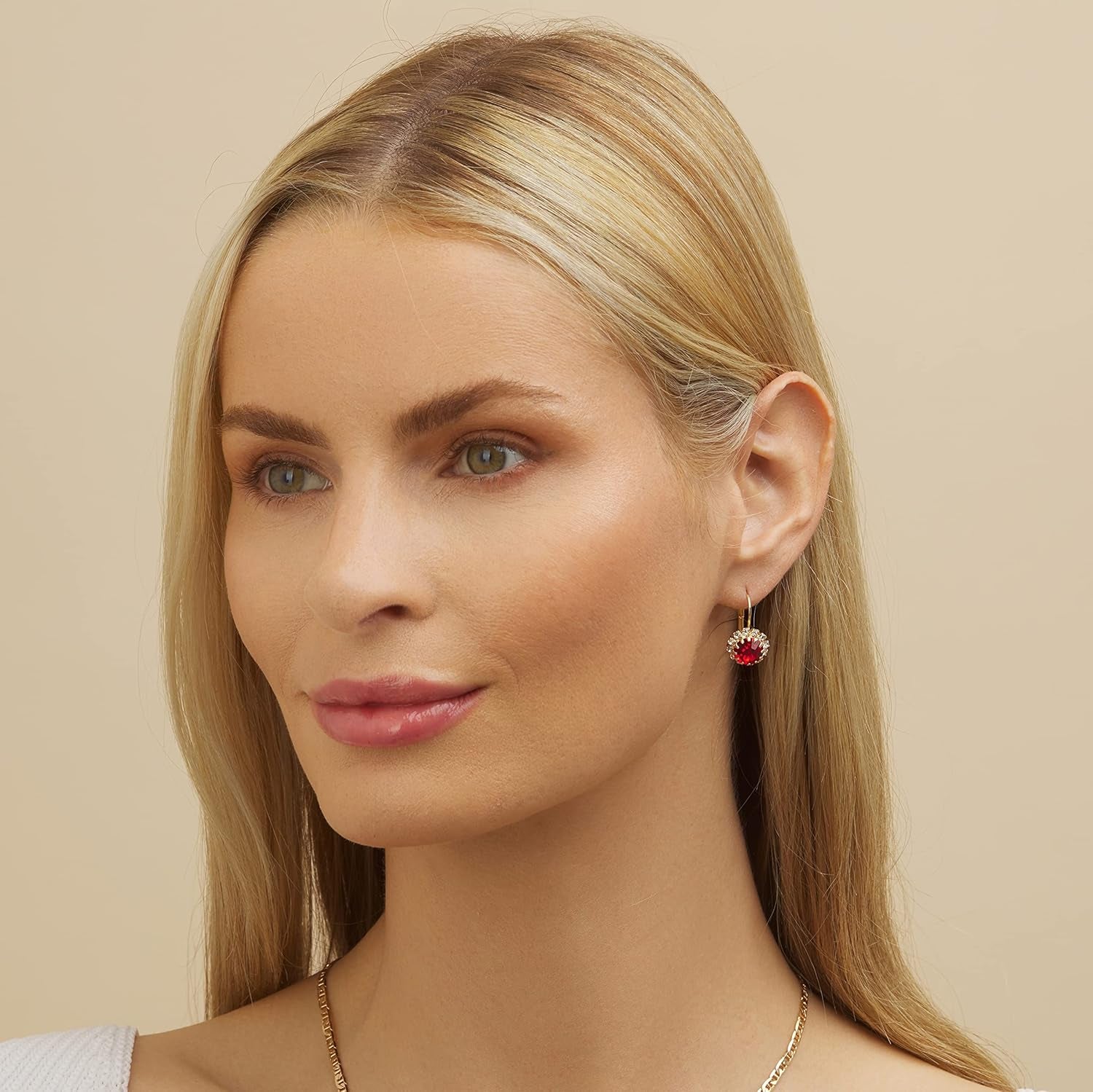 18K Gold Plated Crystal Flower Earrings for Women (Red) - soblessed95.store