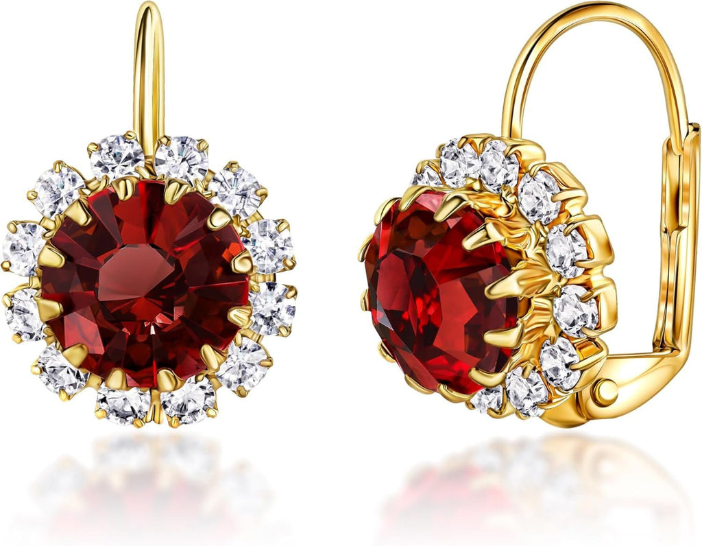 18K Gold Plated Crystal Flower Earrings for Women (Red) - soblessed95.store