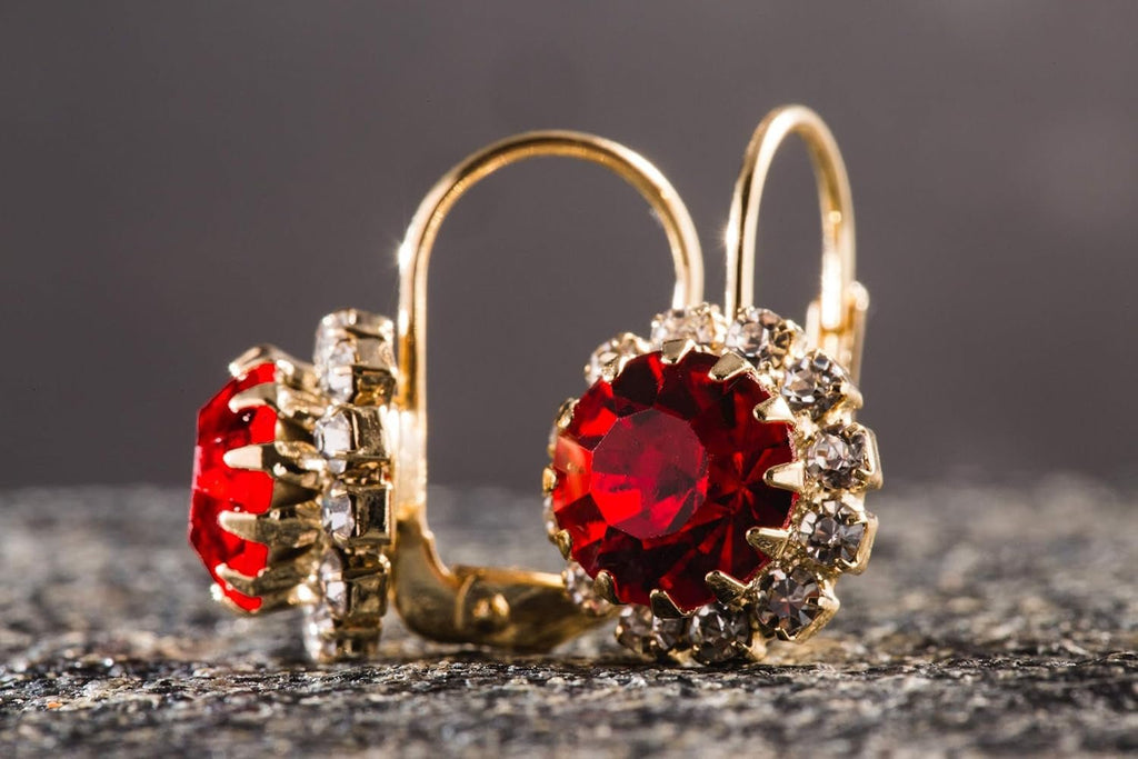 18K Gold Plated Crystal Flower Earrings for Women (Red) - soblessed95.store