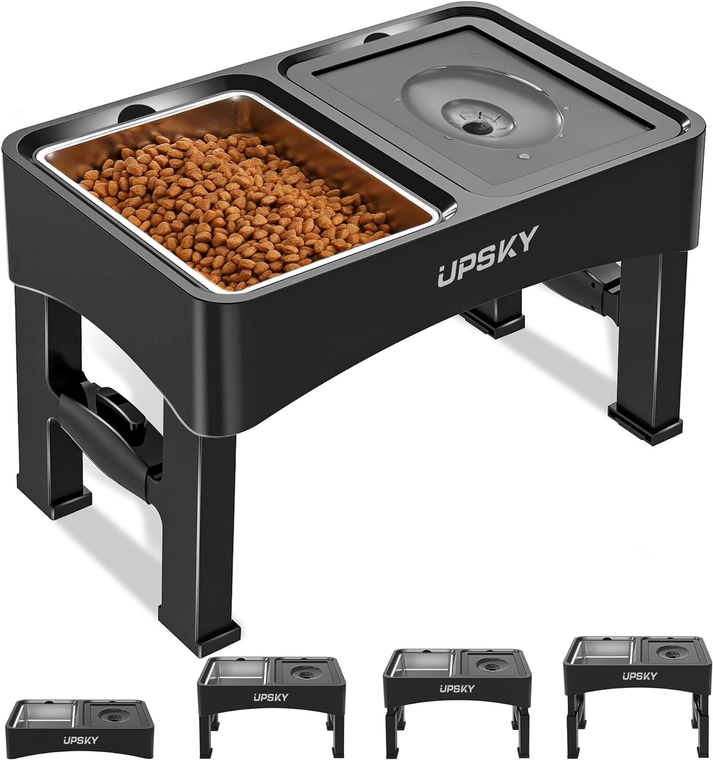 2 - In - 1 Elevated Dog Bowls Slow Feeder, 4 Height Adjustable Raised Dog Bowl Stand No Spill Dog Water Bowl Dispenser for Small Medium Dogs, Grey. - soblessed95.store