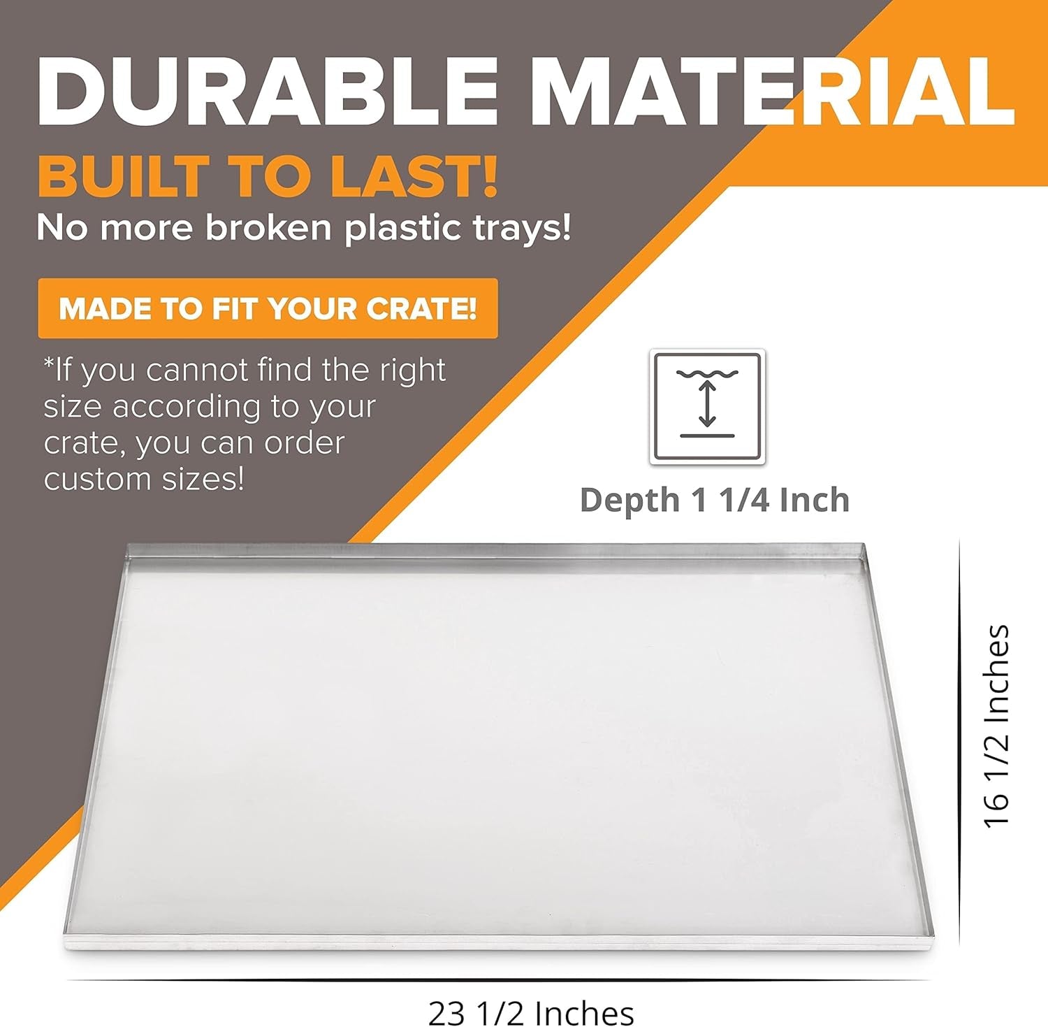 23.5" X 16.5" Metal Replacement Dog Crate Pan Chew Proof Crack Proof Pet Kennel Tray Central Dog Training Crate Pan Pet Supplies, Galvanized, 1" H - soblessed95.store