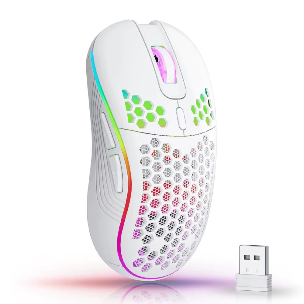 2.4G Wireless Mouse with RGB Backlit 6 - Button 3 - Speed DPI Type C Rechargeable Ergonomic Honeycomb Design Gaming Mouse - soblessed95.store