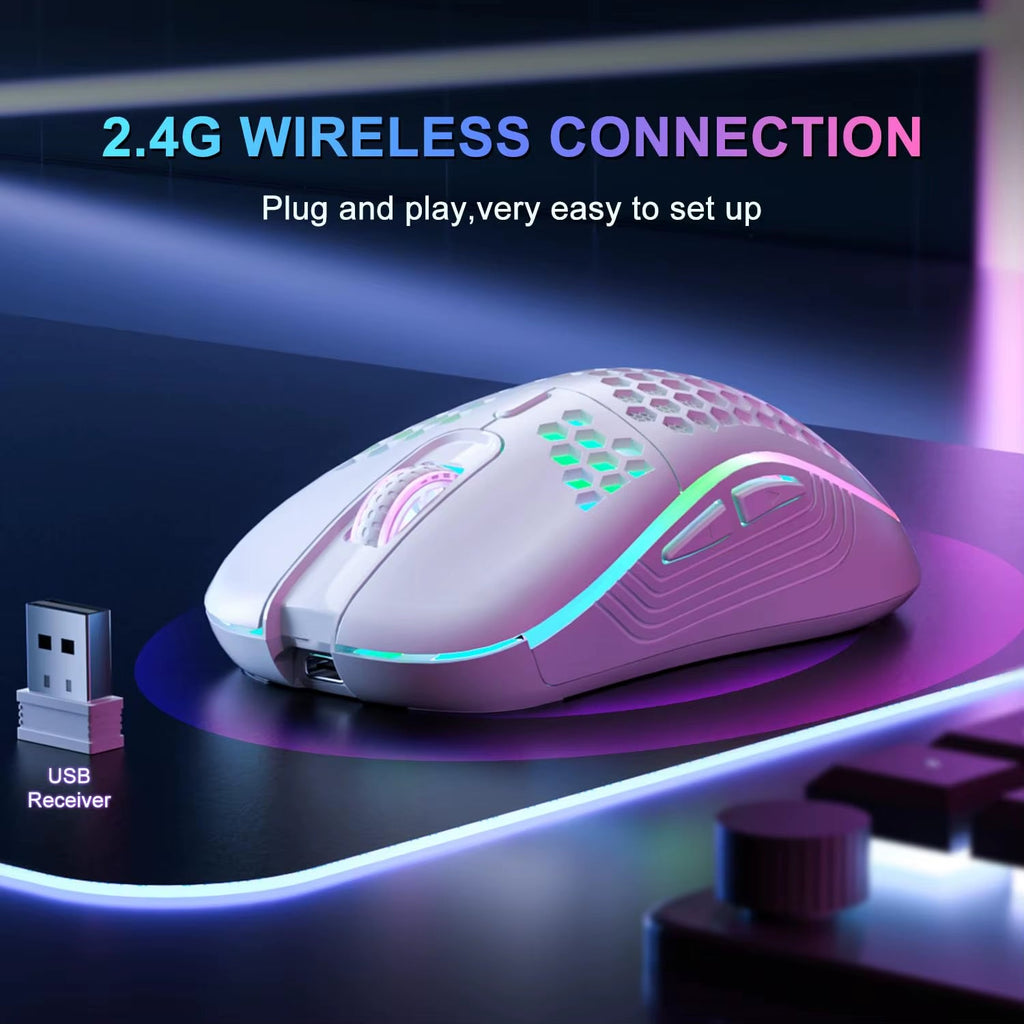 2.4G Wireless Mouse with RGB Backlit 6 - Button 3 - Speed DPI Type C Rechargeable Ergonomic Honeycomb Design Gaming Mouse - soblessed95.store