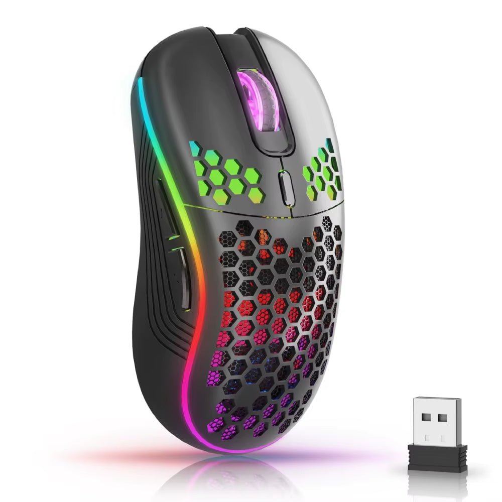 2.4G Wireless Mouse with RGB Backlit 6 - Button 3 - Speed DPI Type C Rechargeable Ergonomic Honeycomb Design Gaming Mouse - soblessed95.store