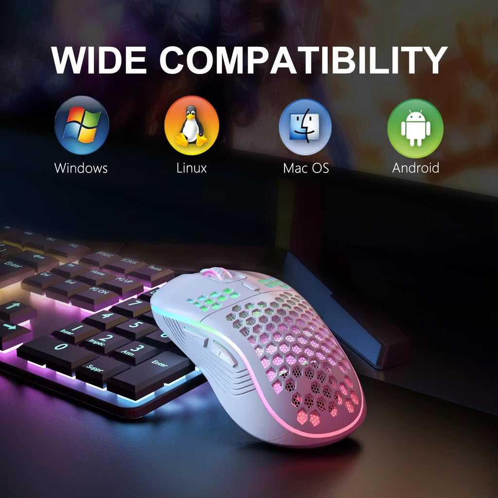 2.4G Wireless Mouse with RGB Backlit 6 - Button 3 - Speed DPI Type C Rechargeable Ergonomic Honeycomb Design Gaming Mouse - soblessed95.store