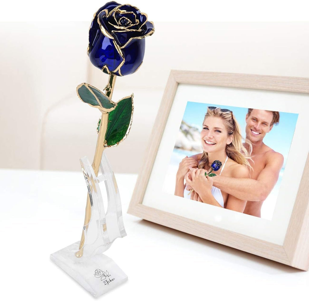 24K Budding Dark Blue Rose Christmas Gifts for Her, Dipped Gold Rose Love Real Golden Plated Preserved Eternal Flower for Wife, Mom, Grandma, Birthday, Anniversary (Dark - soblessed95.store