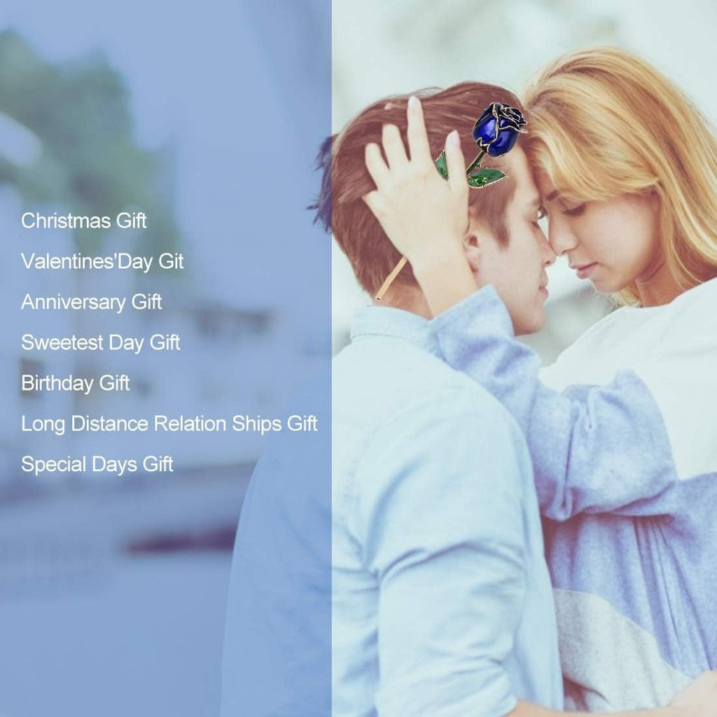 24K Budding Dark Blue Rose Christmas Gifts for Her, Dipped Gold Rose Love Real Golden Plated Preserved Eternal Flower for Wife, Mom, Grandma, Birthday, Anniversary (Dark - soblessed95.store