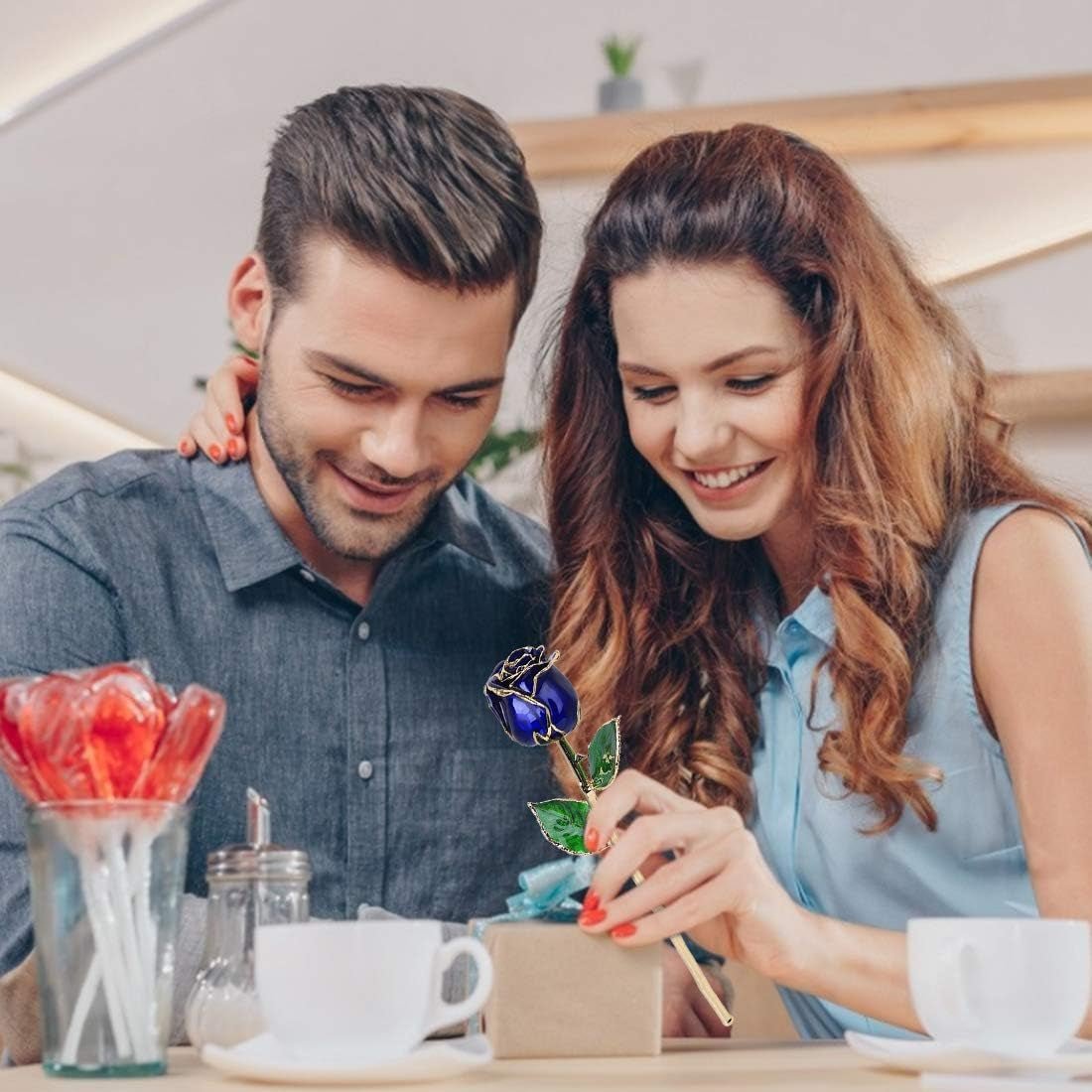 24K Budding Dark Blue Rose Christmas Gifts for Her, Dipped Gold Rose Love Real Golden Plated Preserved Eternal Flower for Wife, Mom, Grandma, Birthday, Anniversary (Dark - soblessed95.store