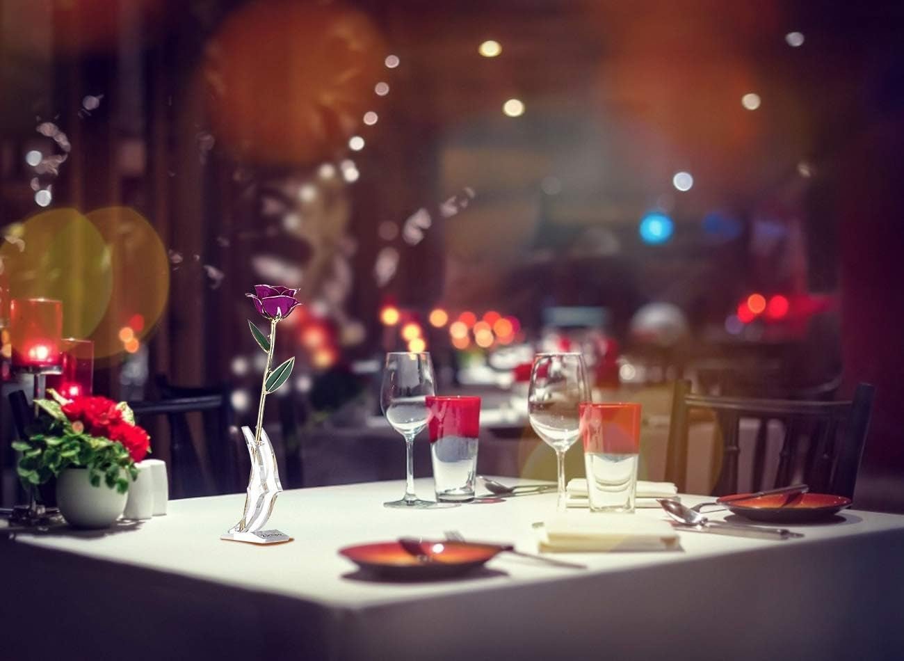 24K Purple Rose for Her, Dipped Gold Rose Love Real Golden Plated Preserved Eternal Flower with Rose Stand Present for Wife/Girlfriend/Lady (Purple) - soblessed95.store