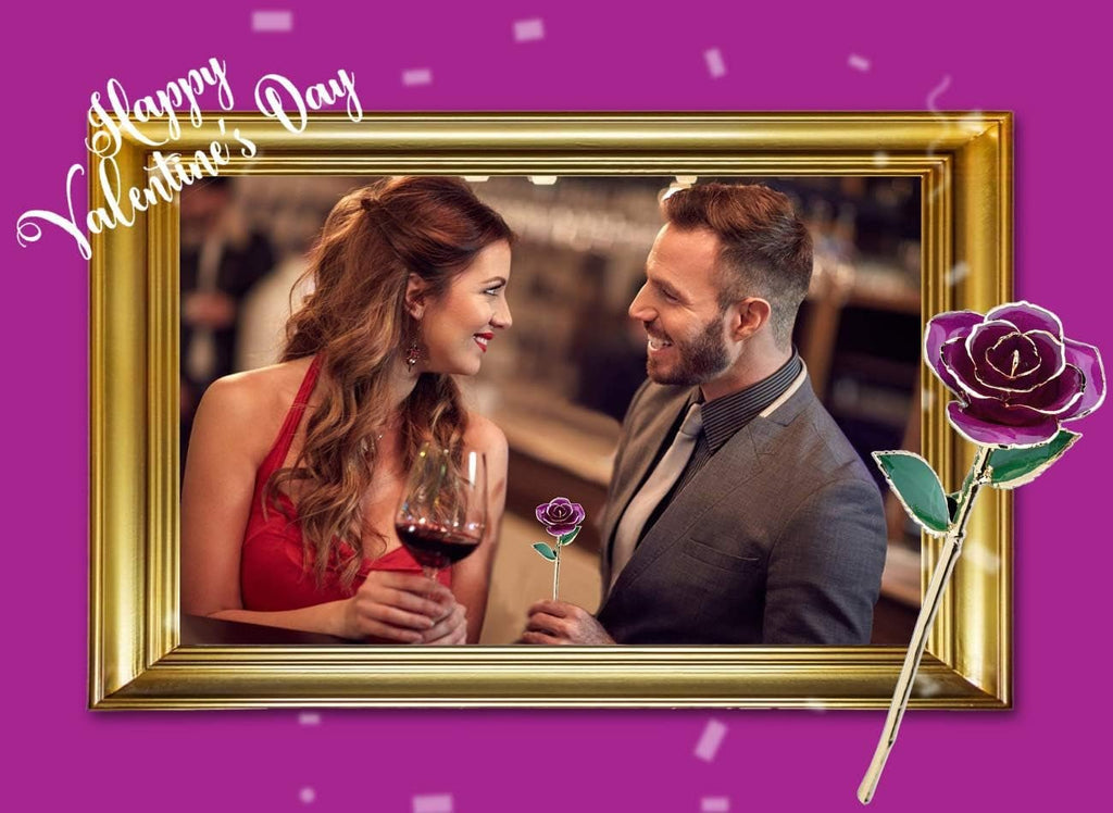 24K Purple Rose for Her, Dipped Gold Rose Love Real Golden Plated Preserved Eternal Flower with Rose Stand Present for Wife/Girlfriend/Lady (Purple) - soblessed95.store