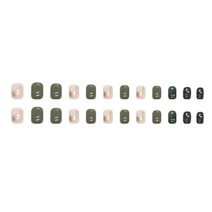 Press on Nails - Short Square False Nails with Glitter Designs, White Acrylic Leopard Artificial Full Cover Glue on Glossy Stick on Nails for Women