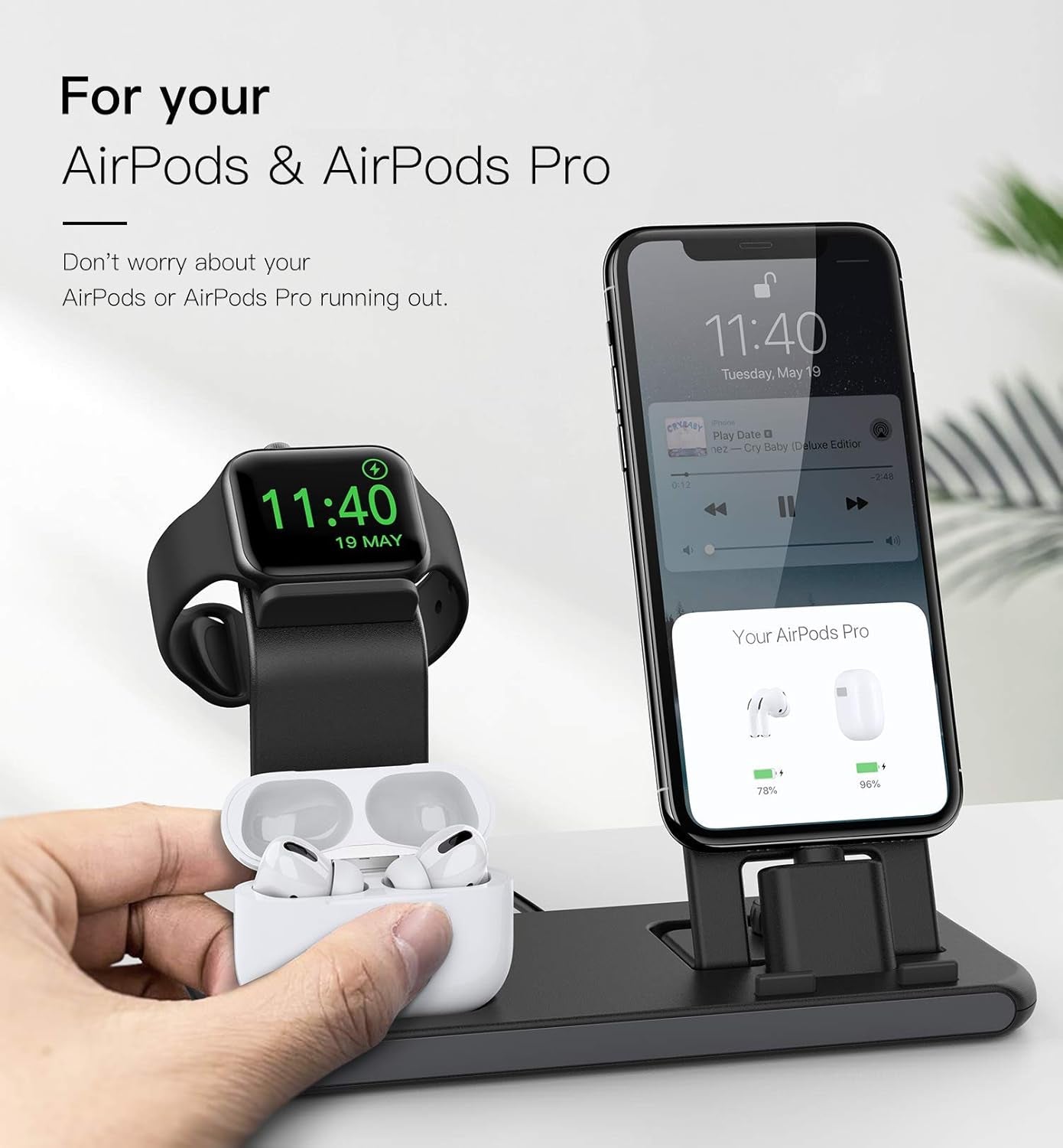 3 in 1 Charging Station for Apple Products, Stand for Apple Watch 7/SE/6/5/4/3/2/1, for Airpods Pro/3/2/1 Charging Dock, Charger Station for Iphone 13/12 Mini/12 Pro Max/11Pro Max/Xs Max/8Plus - soblessed95.store
