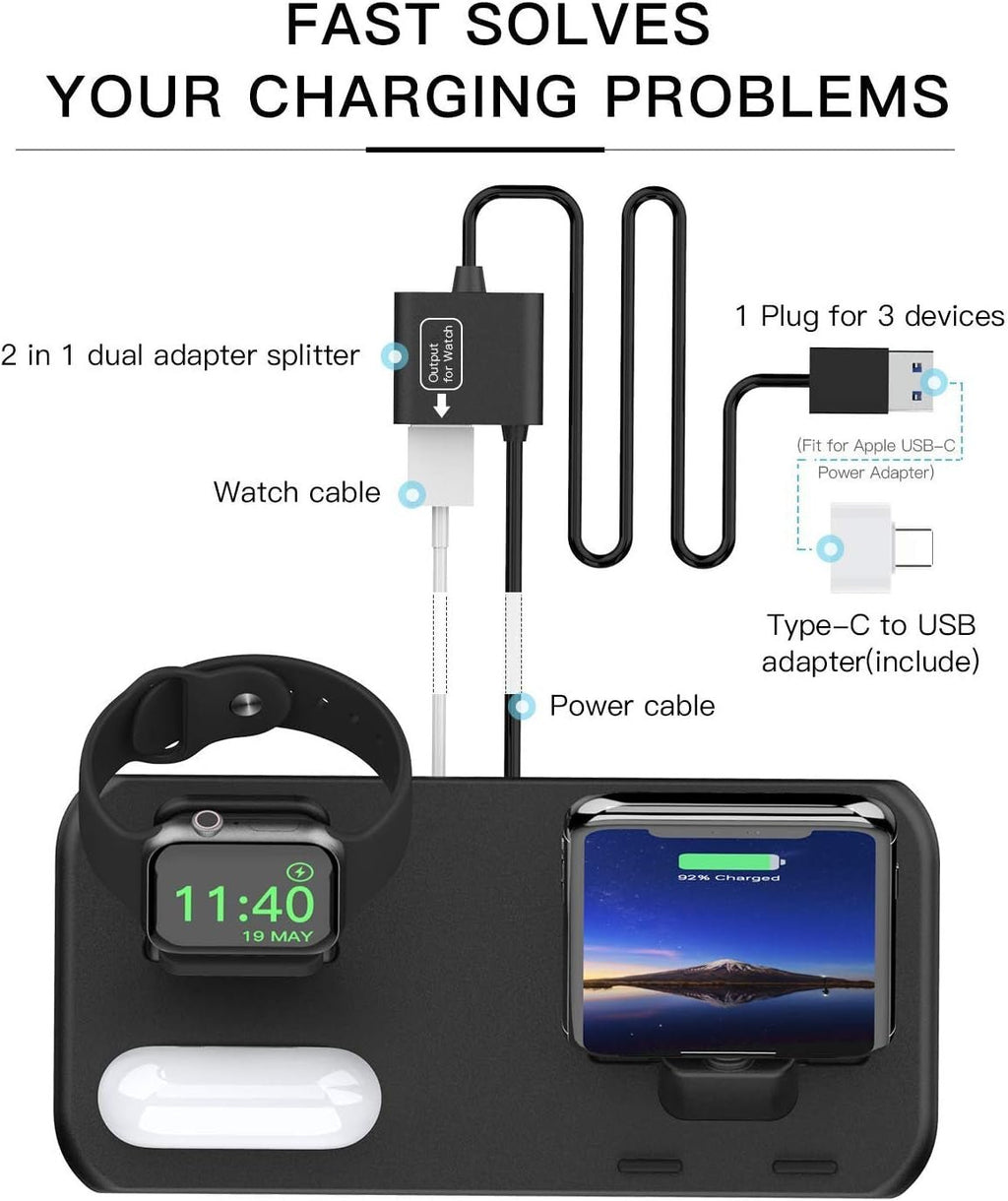 3 in 1 Charging Station for Apple Products, Stand for Apple Watch 7/SE/6/5/4/3/2/1, for Airpods Pro/3/2/1 Charging Dock, Charger Station for Iphone 13/12 Mini/12 Pro Max/11Pro Max/Xs Max/8Plus - soblessed95.store