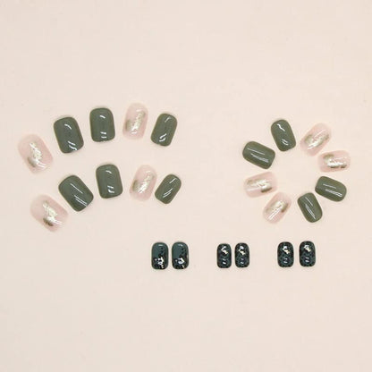 Press on Nails - Short Square False Nails with Glitter Designs, White Acrylic Leopard Artificial Full Cover Glue on Glossy Stick on Nails for Women