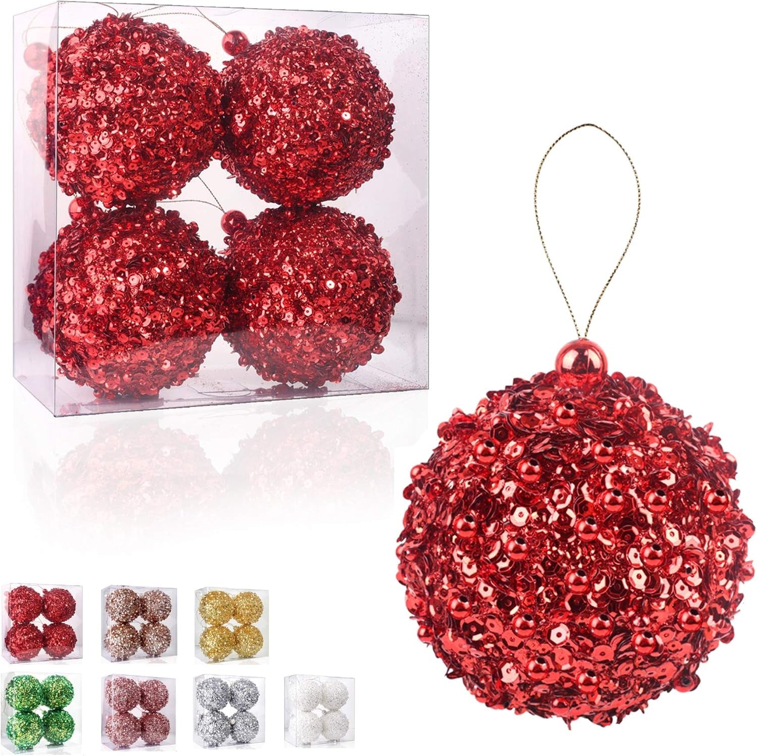 4.25" Shatterproof Christmas Ball Ornaments, 4Pc Red Set for Trees and Holiday Decor - soblessed95.store