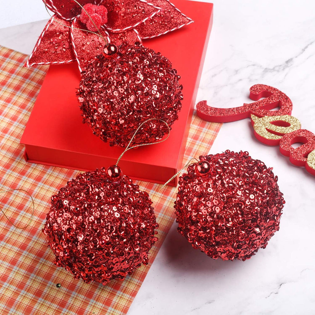 4.25" Shatterproof Christmas Ball Ornaments, 4Pc Red Set for Trees and Holiday Decor - soblessed95.store