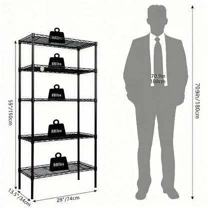 5-Tier Wire Shelving Unit, Steel Storage Rack for Garage Office Kitchen Black, 30" W X 14" D X 60" H