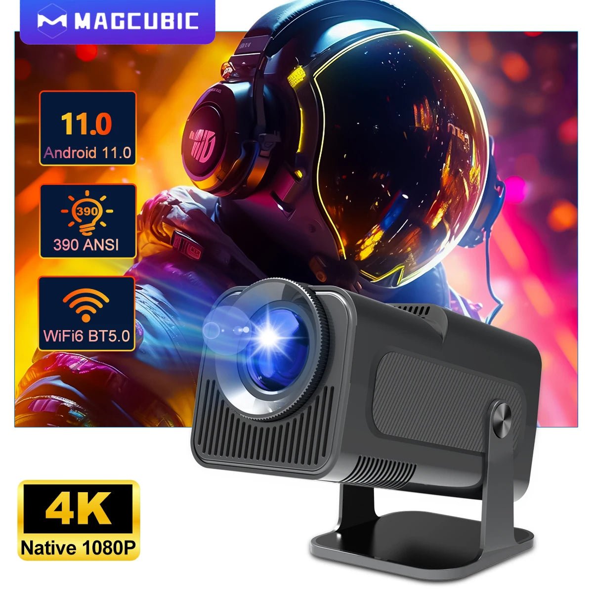 4K Android 11 Projector Native 1080P 390ANSI HY320 Dual Wifi6 BT5.0 1920*1080P Cinema Portable Projetor Upgrated HY300 - soblessed95.store