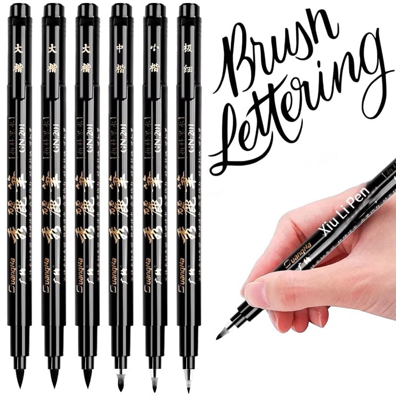 4Pcs/Set Calligraphy Pen Hand Lettering Art Pens Brush Ink Lettering Pens Markers for Writing Drawing Black Ink Pens Art Marker - soblessed95.store