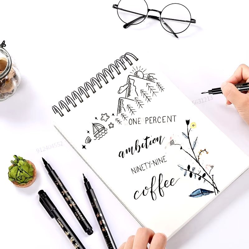 4Pcs/Set Calligraphy Pen Hand Lettering Art Pens Brush Ink Lettering Pens Markers for Writing Drawing Black Ink Pens Art Marker - soblessed95.store