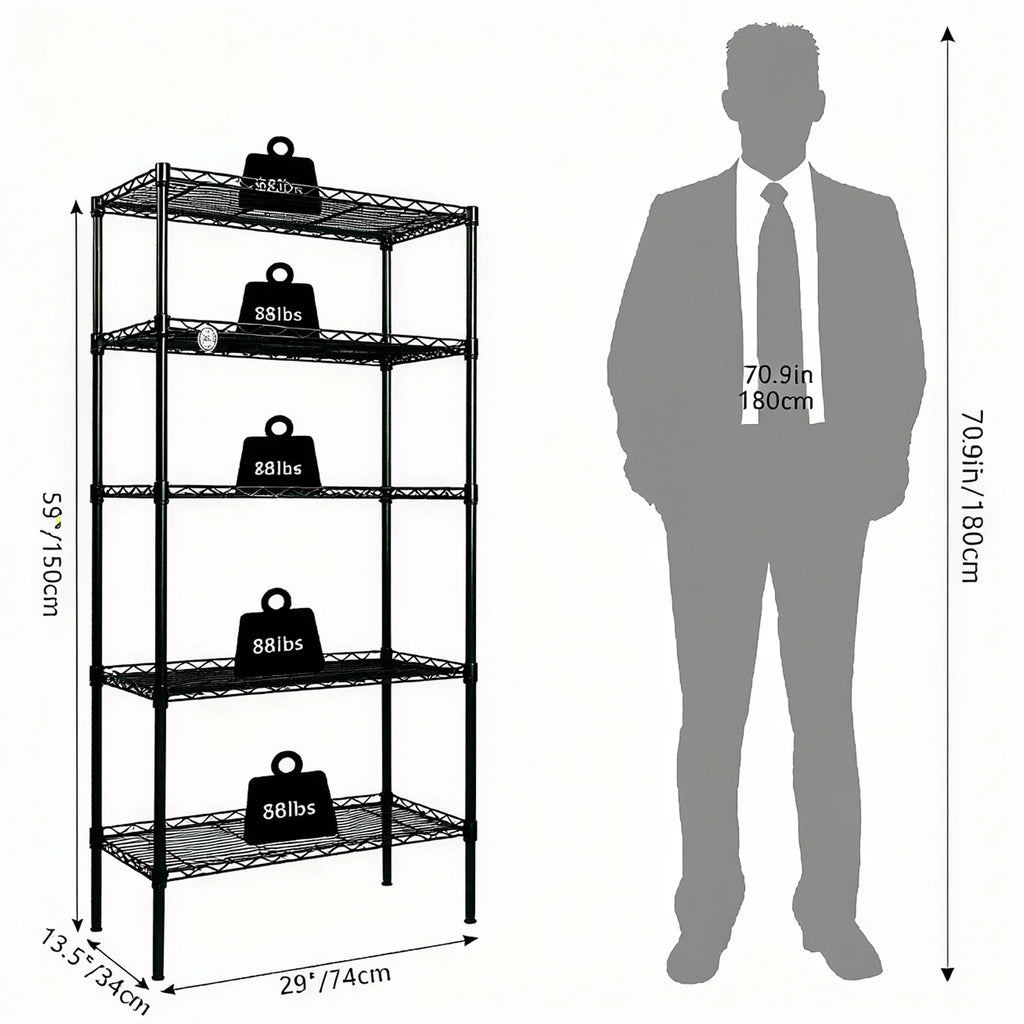 5 - Tier Wire Shelving Unit, Steel Storage Rack for Garage Office Kitchen Black, 30" W X 14" D X 60" H - soblessed95.store