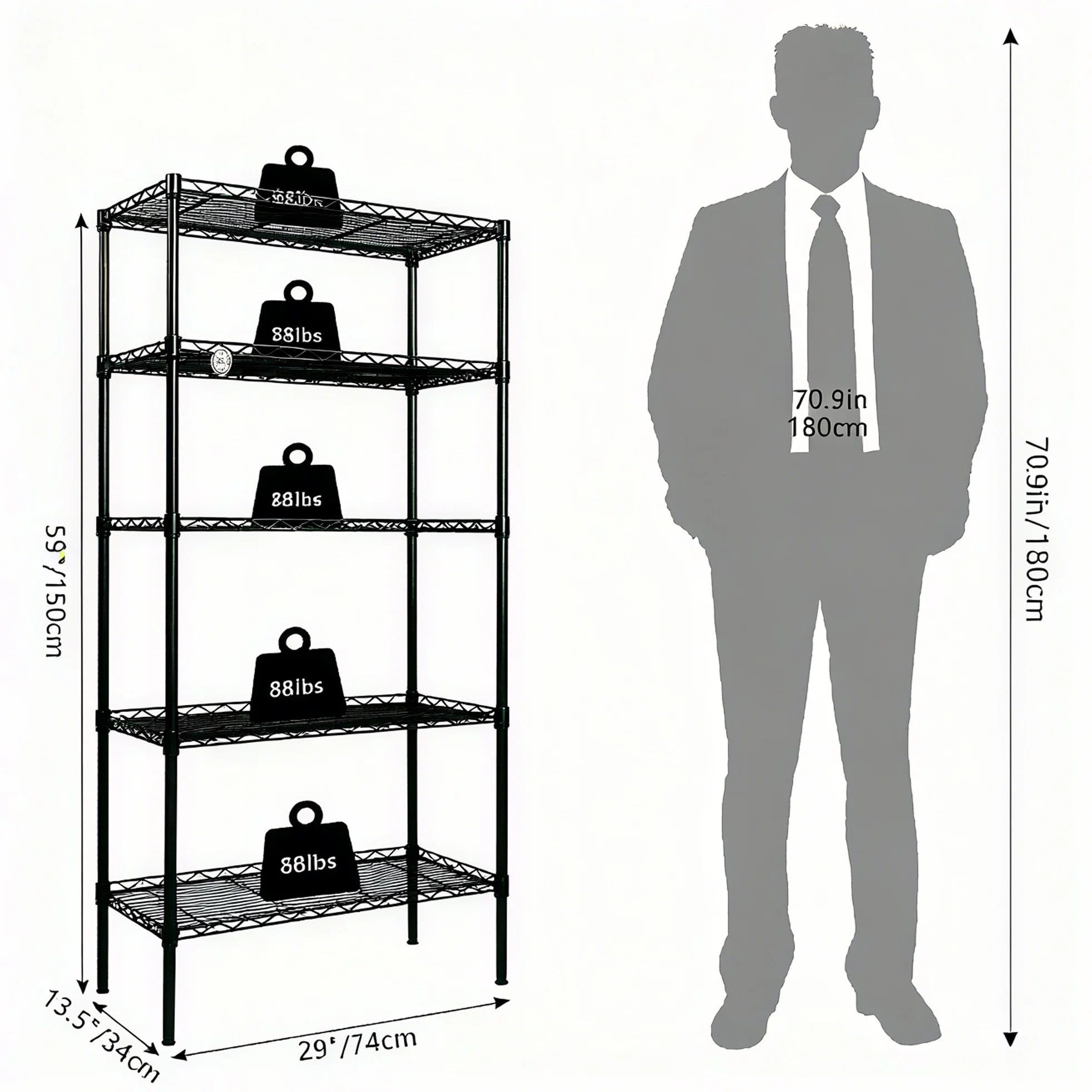 5 - Tier Wire Shelving Unit, Steel Storage Rack for Garage Office Kitchen Black, 30" W X 14" D X 60" H - soblessed95.store