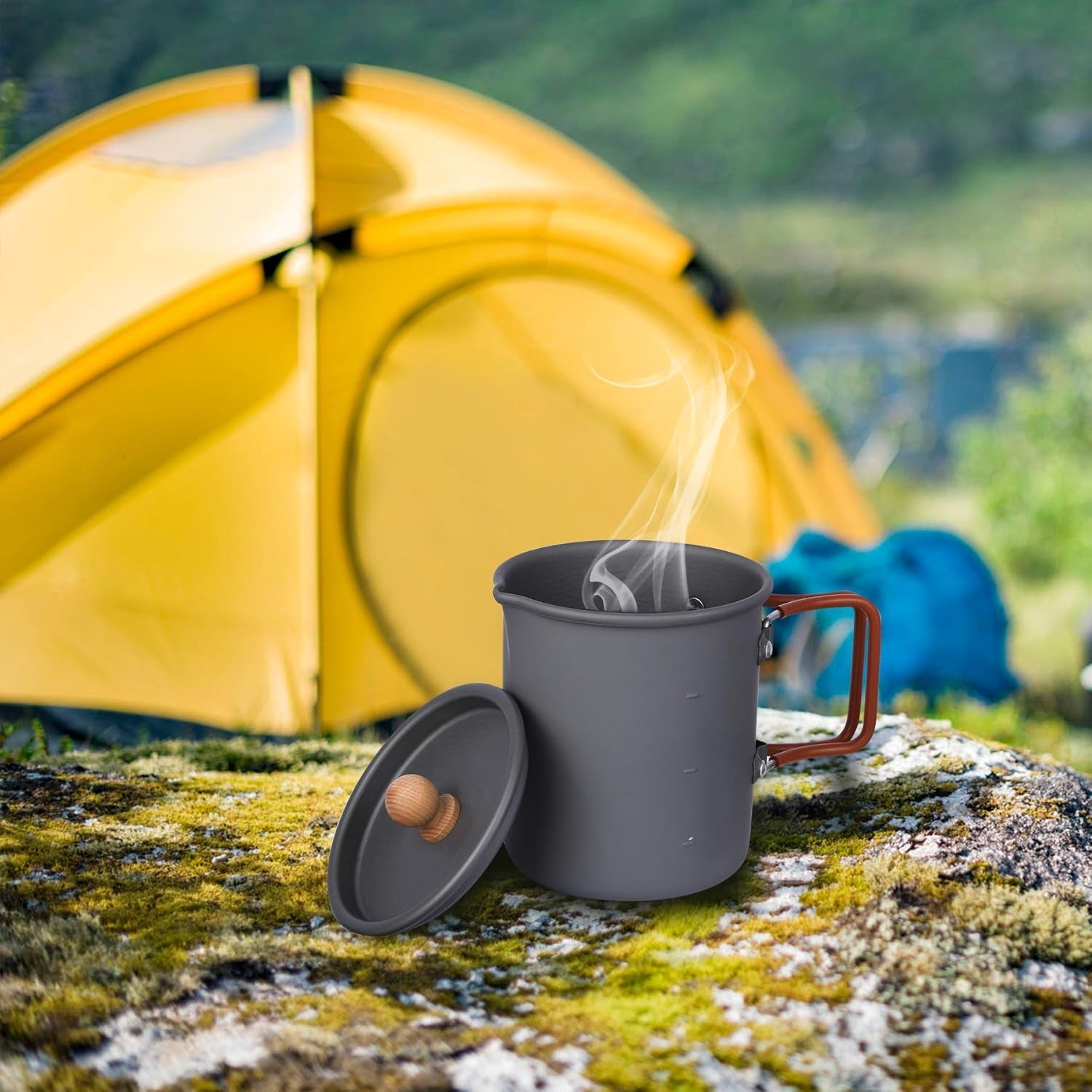 600Ml Aluminium Camping Coffee Pot with Cup, Lightweight Camping Cup Coffee Mug for Outdoor Cooking Backpacking Hiking - soblessed95.store
