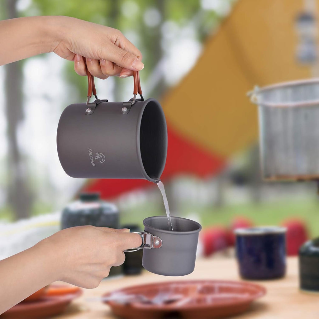 600Ml Aluminium Camping Coffee Pot with Cup, Lightweight Camping Cup Coffee Mug for Outdoor Cooking Backpacking Hiking - soblessed95.store