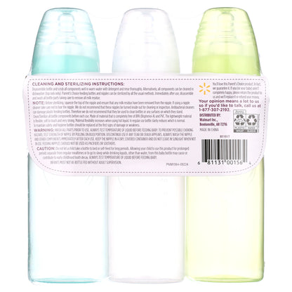 Newborn Standard Neck Tinted Bottle, 9 Fl Oz, 0+ Months, 3 Pack, Multicolor