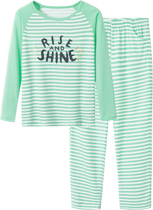 Pajamas for Girls - Pink Wave Striped Long Sleeve PJ Set Ultra Soft Jammies Size 6-18
