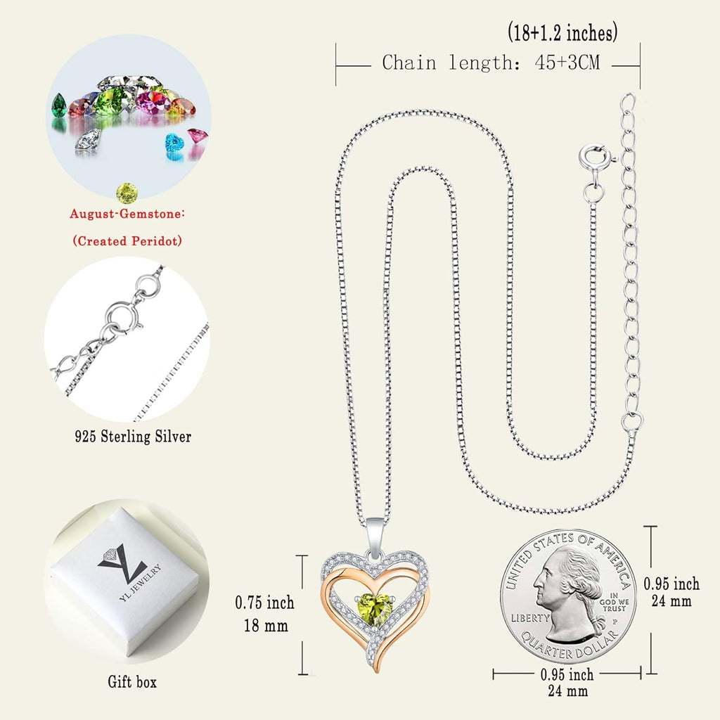925 Sterling Silver Heart Necklace for Women Double Love Heart Pendant Birthstone Jewelry for Mom - soblessed95.store