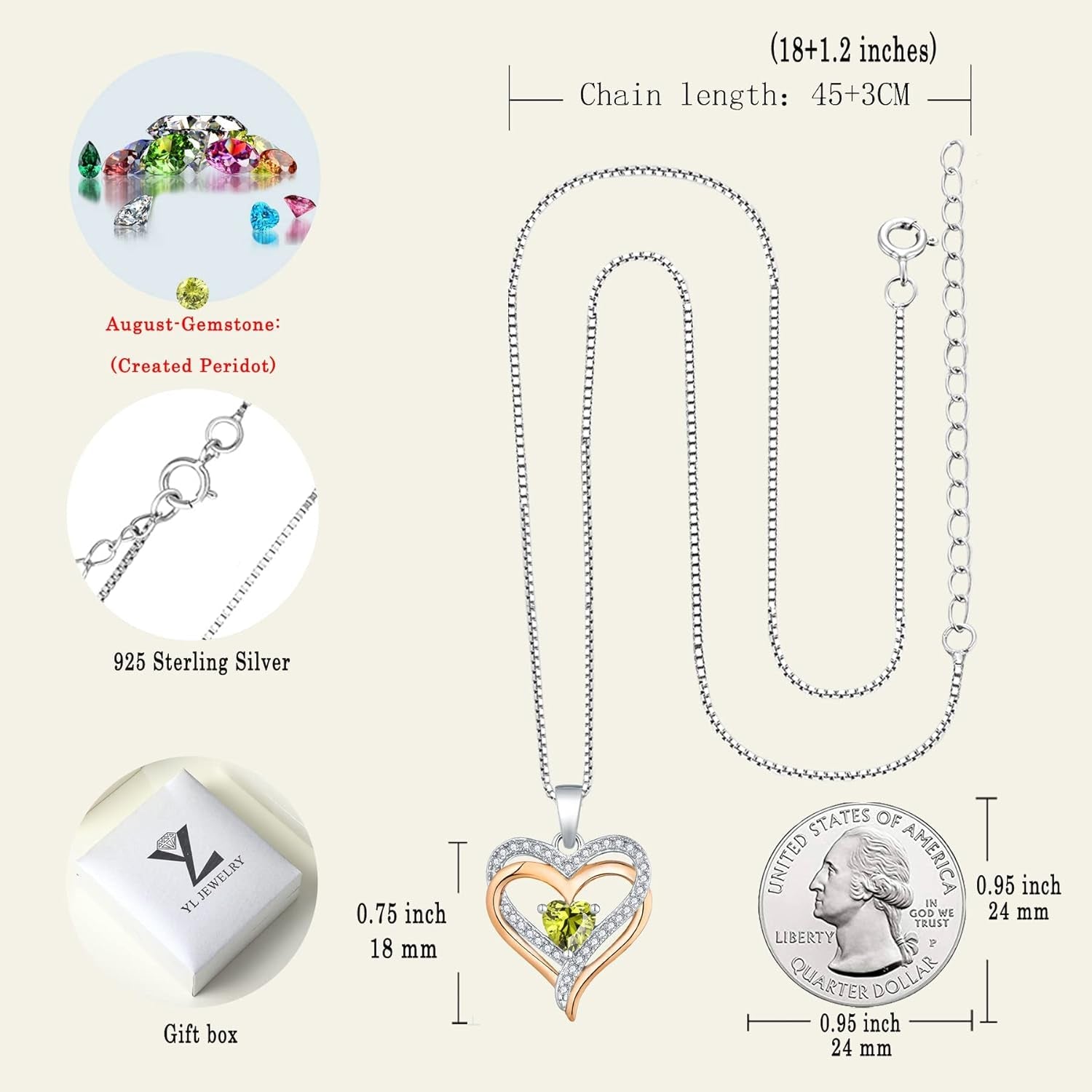 925 Sterling Silver Heart Necklace for Women Double Love Heart Pendant Birthstone Jewelry for Mom - soblessed95.store