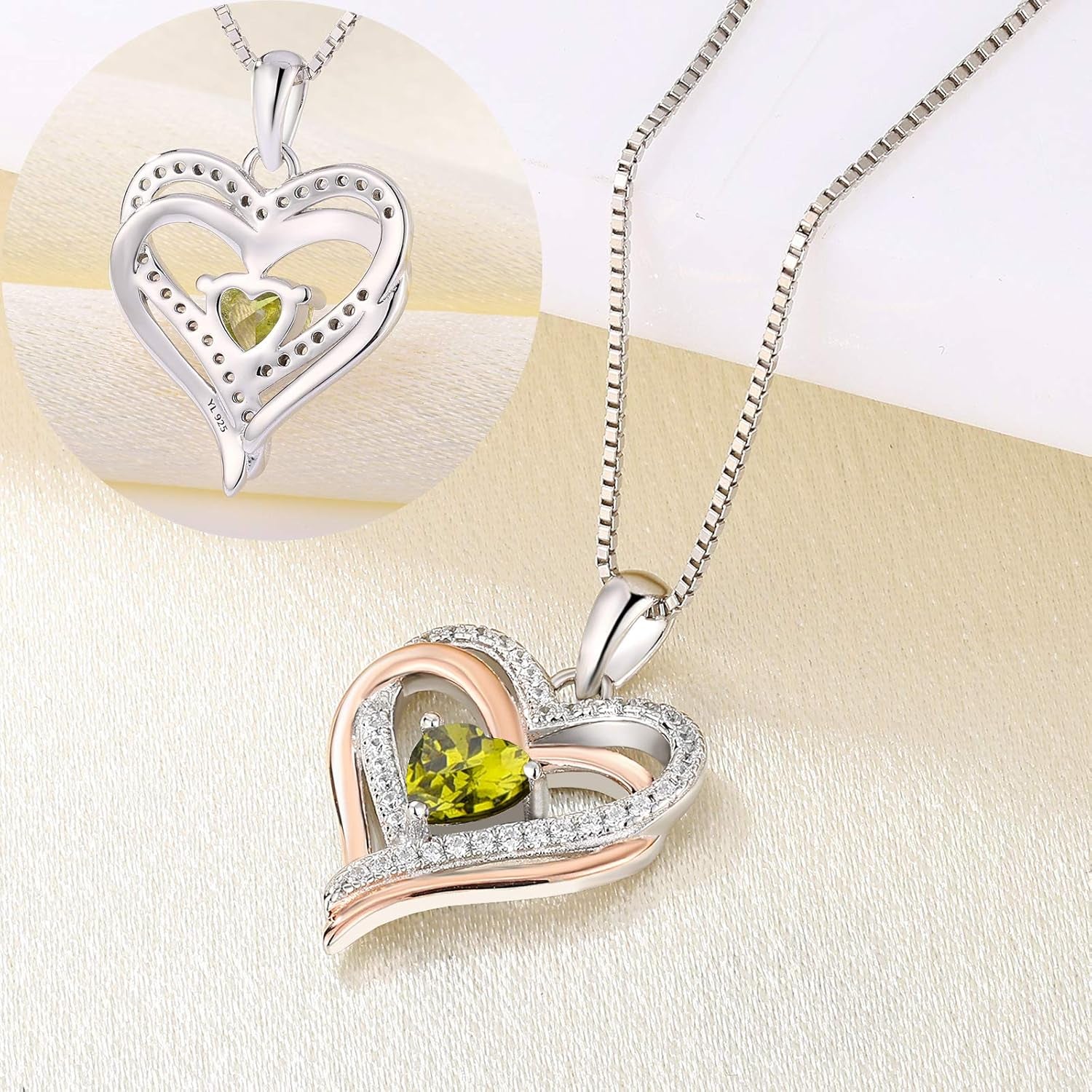 925 Sterling Silver Heart Necklace for Women Double Love Heart Pendant Birthstone Jewelry for Mom - soblessed95.store